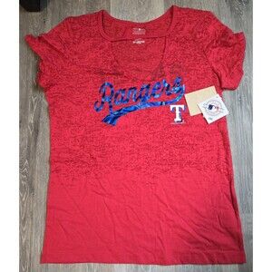 Texas Rangers MLB Red Cut Out Neckline T Shirt Women's Baseball Tee Size Small